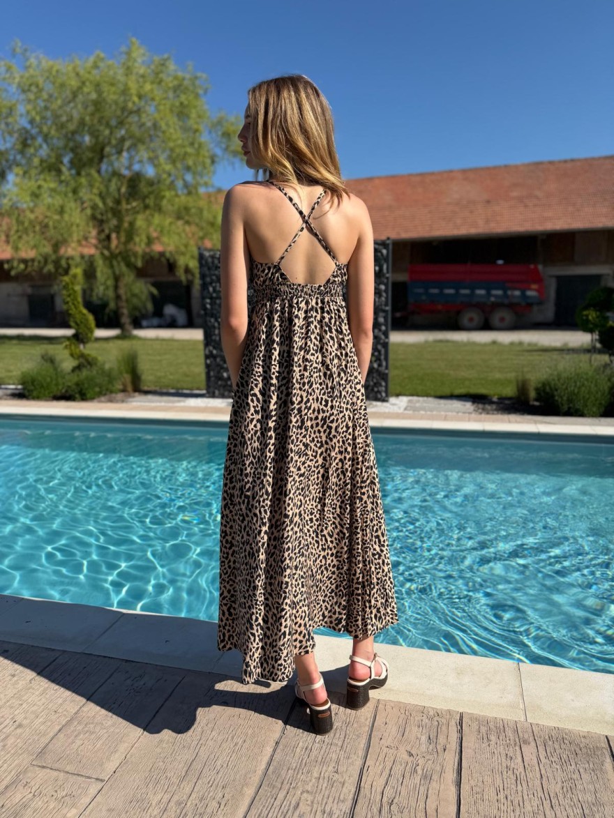 Robe Longue Léopard Fine Bretelle | Marina & Paloma Femme Chic