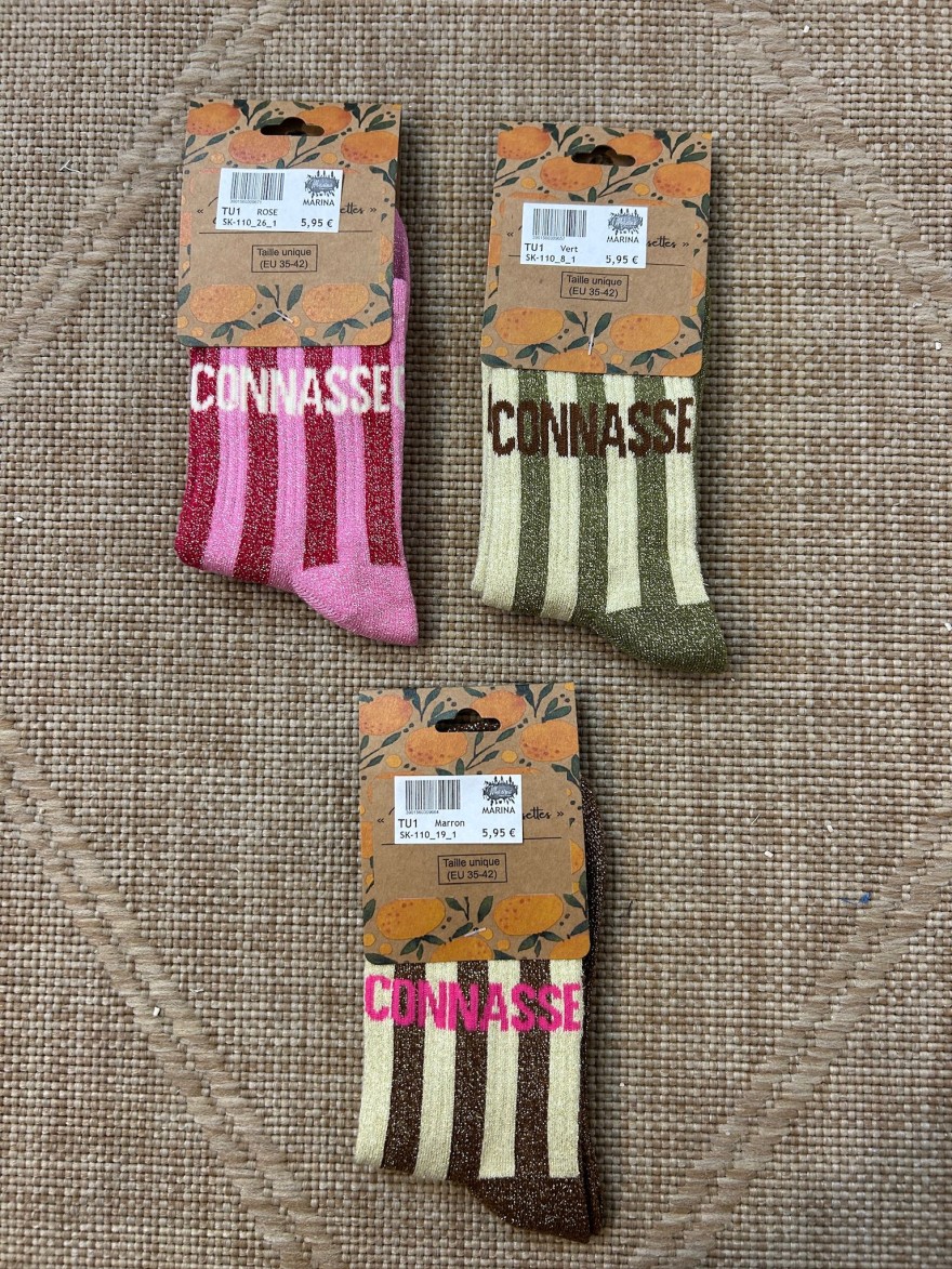 Chaussettes Connasse Rayées Pailletées | Marina & Paloma