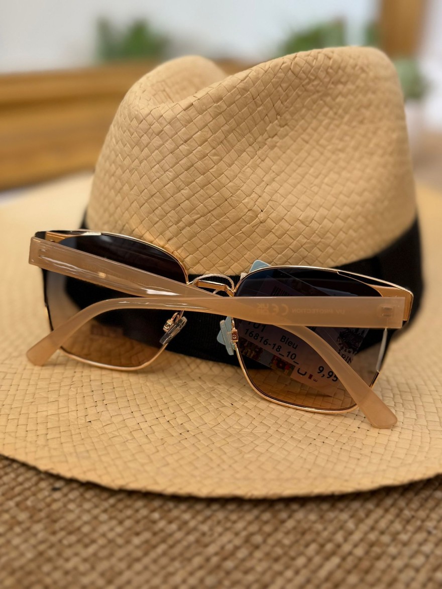 Lunettes de Soleil Bleues Femme Carrées Dorées | Marina & Paloma