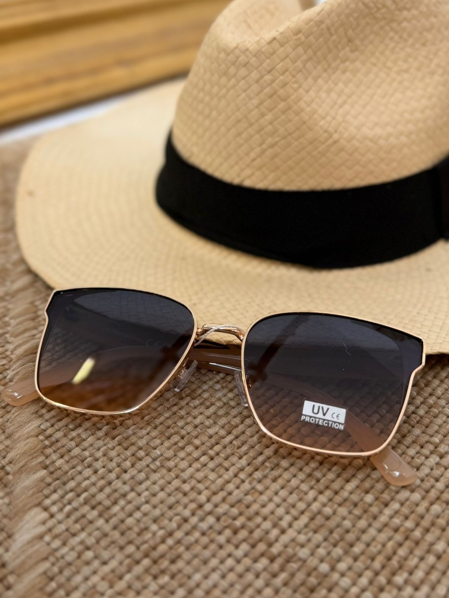 Lunettes de Soleil Bleues Femme Carrées Dorées | Marina & Paloma