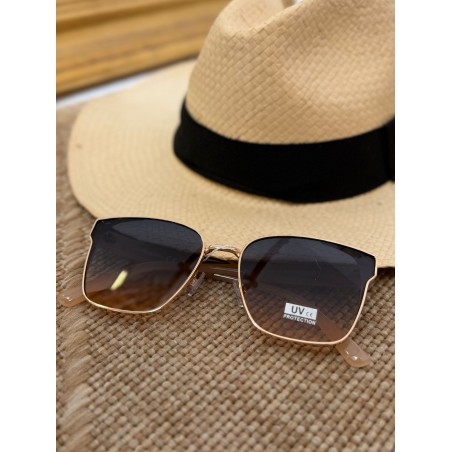 Lunettes de Soleil Bleues Femme Carrées Dorées | Marina & Paloma