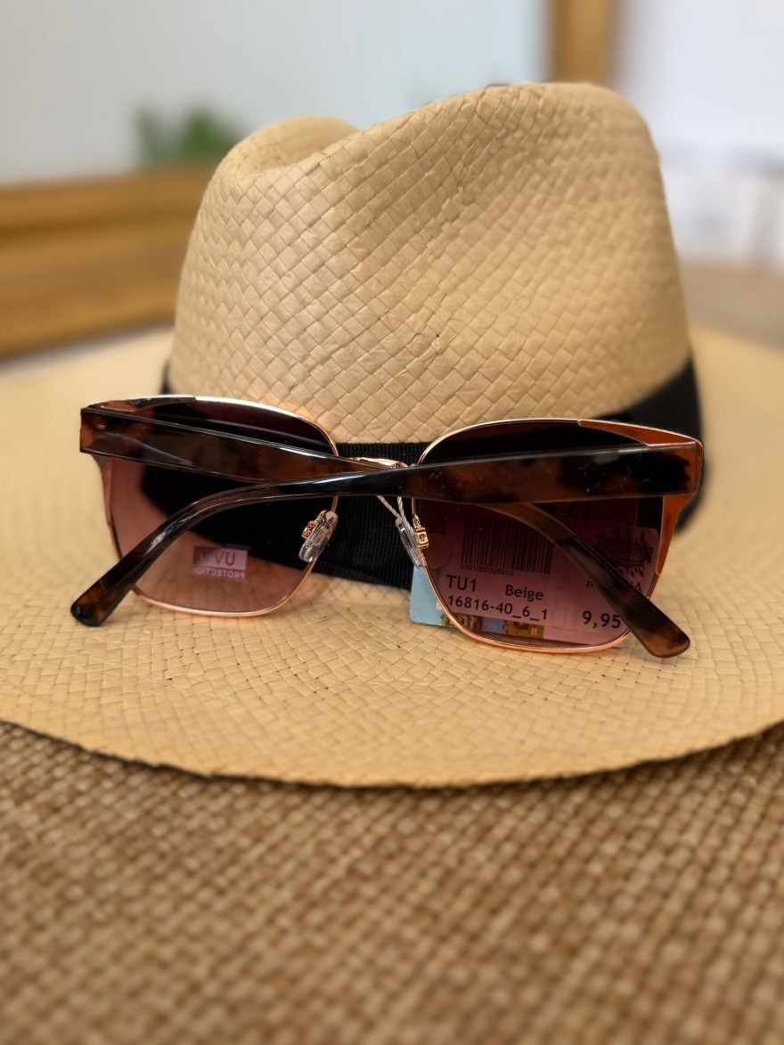 Lunettes de Soleil Beige Femme Carrées Dorées | Marina & Paloma