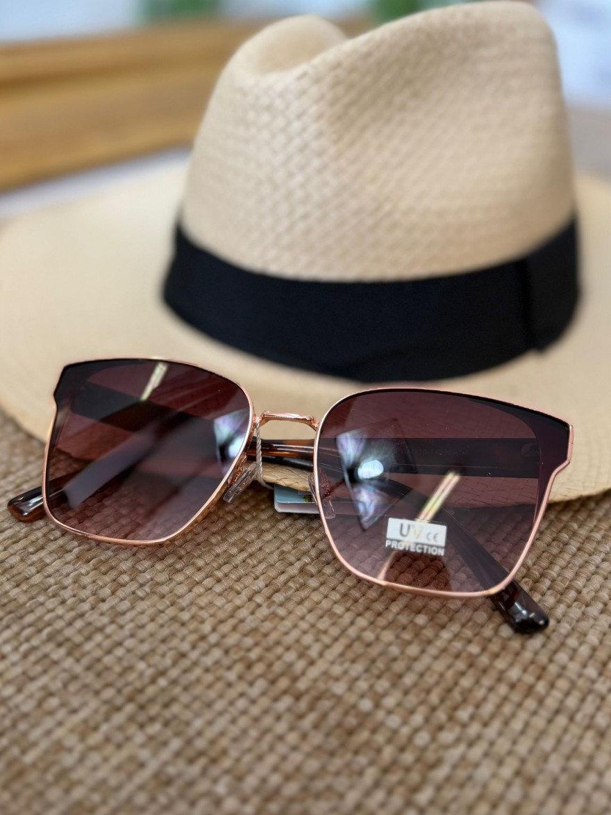 Lunettes de Soleil Beige Femme Carrées Dorées | Marina & Paloma