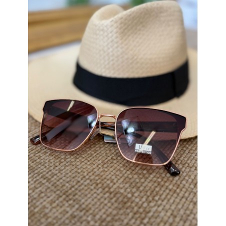 Lunettes de Soleil Beige Femme Carrées Dorées | Marina & Paloma