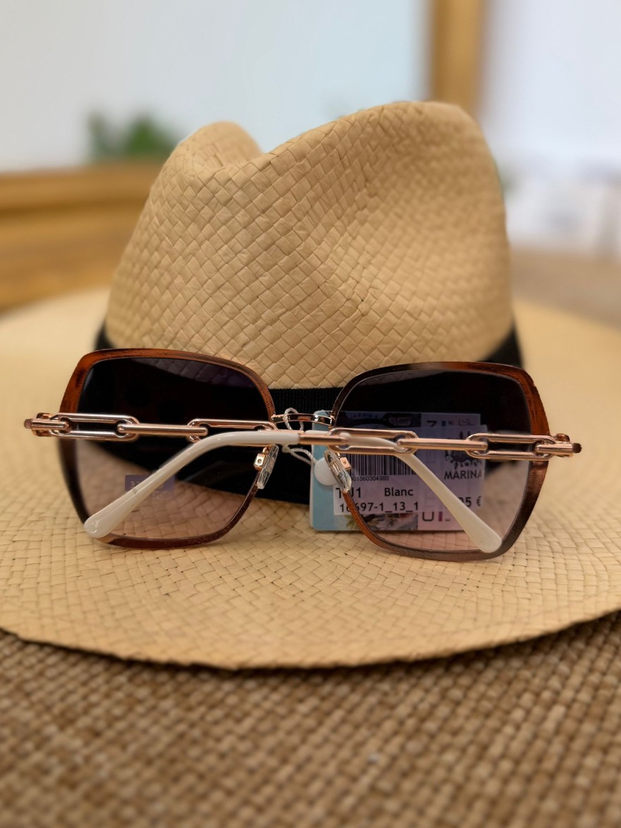 Lunettes de Soleil Blanches Femme Chaîne Dorée | Marina & Paloma