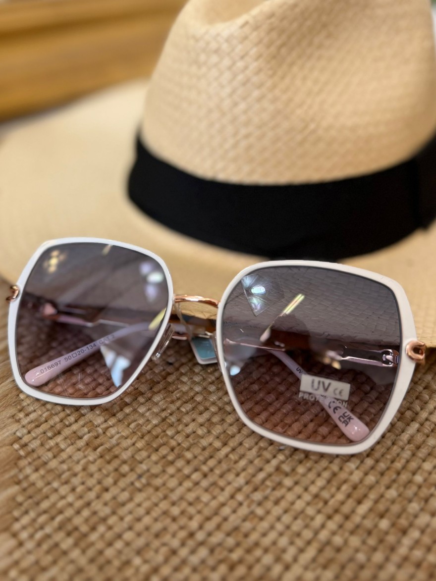 Lunettes de Soleil Blanches Femme Chaîne Dorée | Marina & Paloma