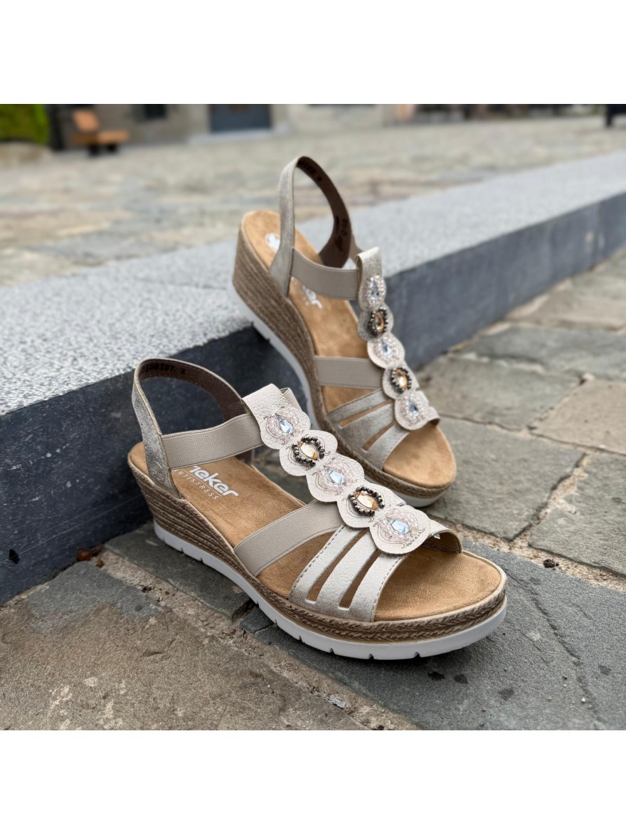Nu-pieds Rieker Beige Irisé Compensé Strass Confort | Marina & Paloma