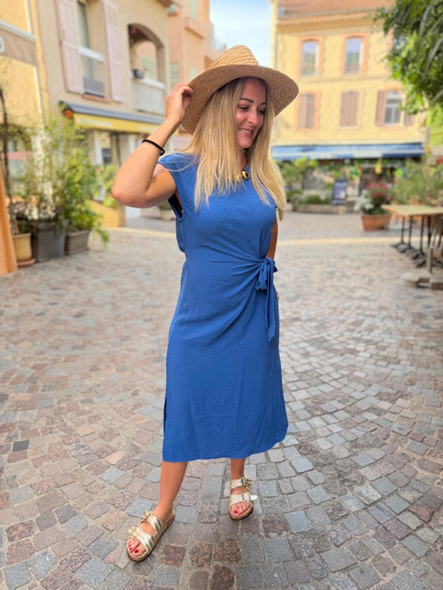 Robe Longue Bleu Roi à Nouer Taille | Marina & Paloma