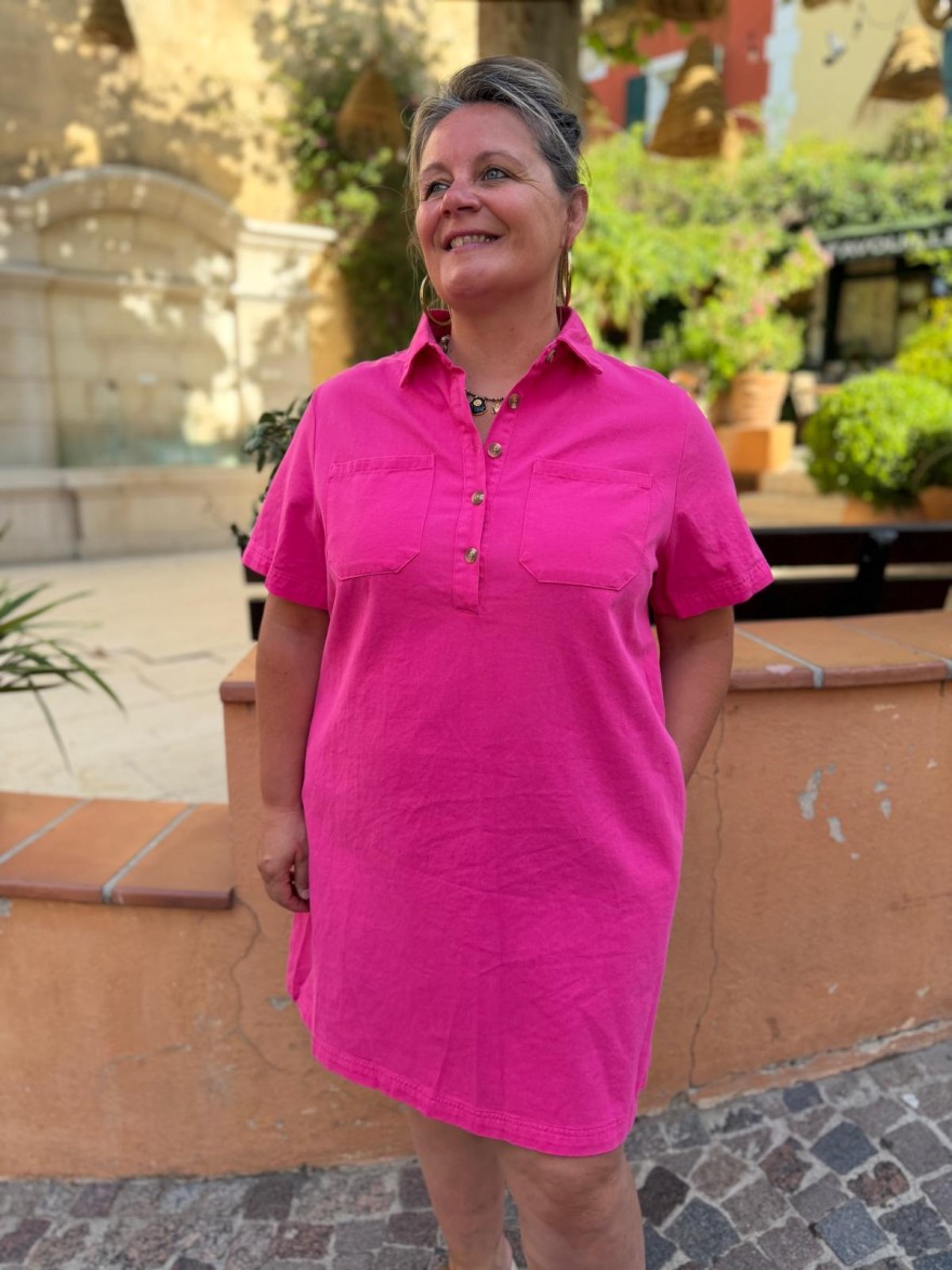 Robe Fuchsia Grande Taille Maëlle Coton Femme | Marina & Paloma