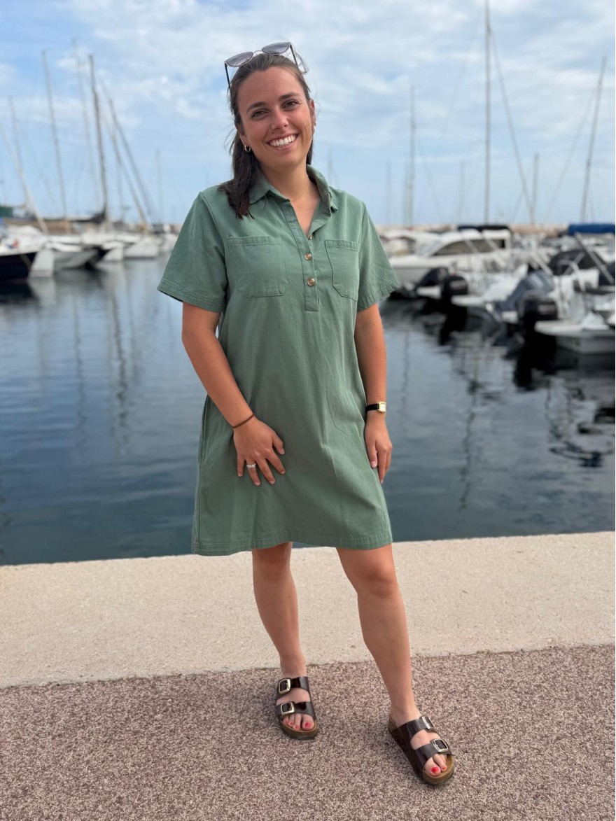 Robe Droite Maelle Kaki 100% Coton Poches | Marina & Paloma