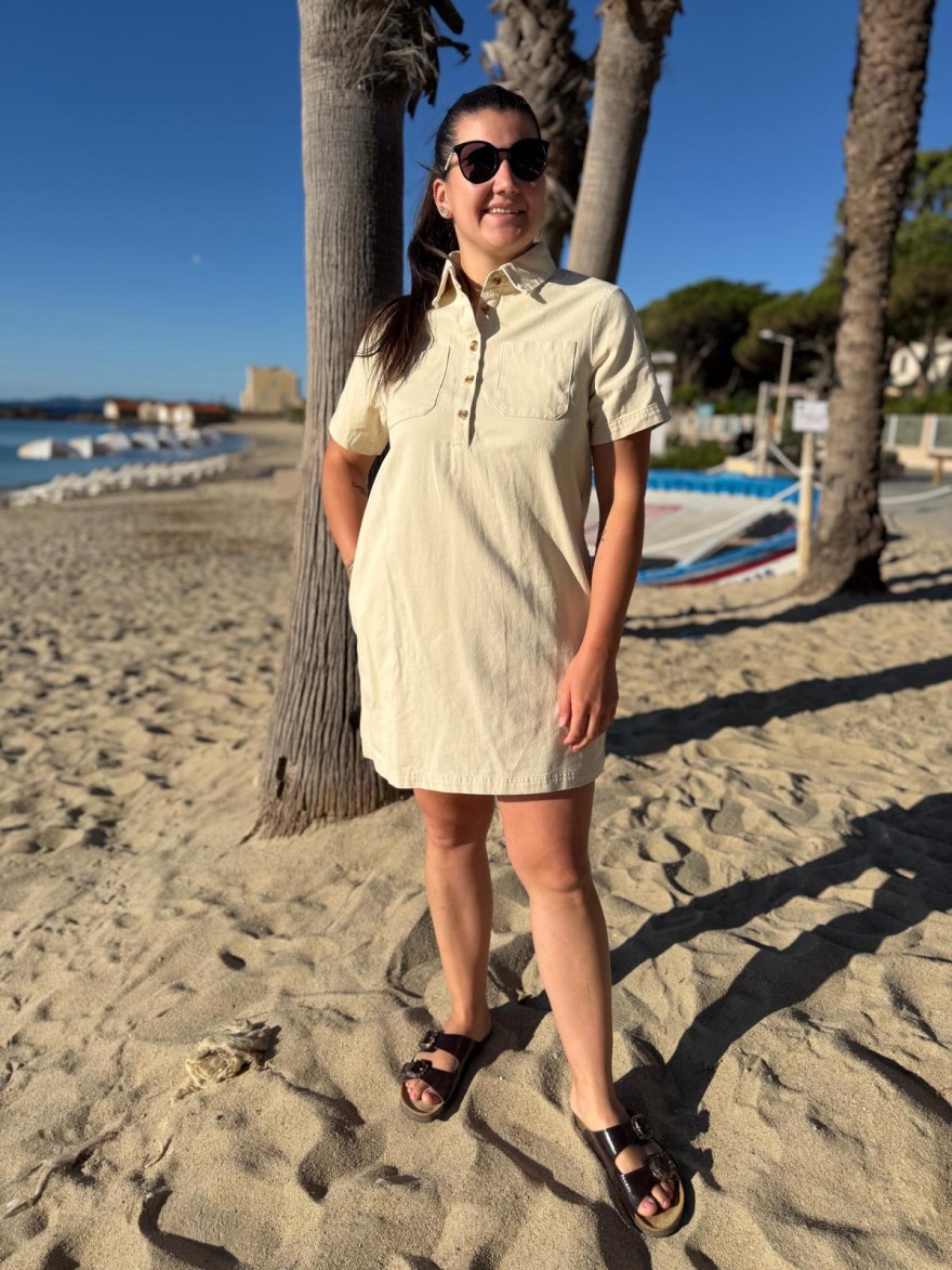 Robe Droite Maelle Beige 100% Coton Poches | Marina & Paloma