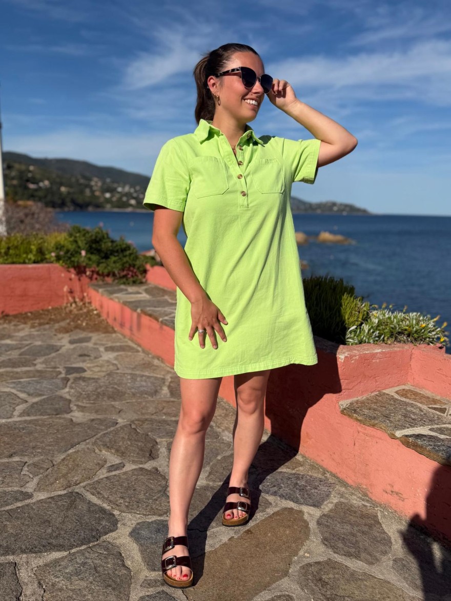 Robe Droite Vert Pomme Manche Courte | Marina & Paloma
