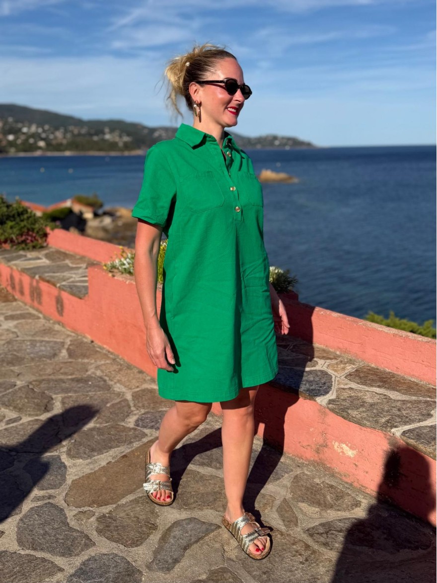 Robe Droite Verte Manche Courte Maëlle | Marina & Paloma