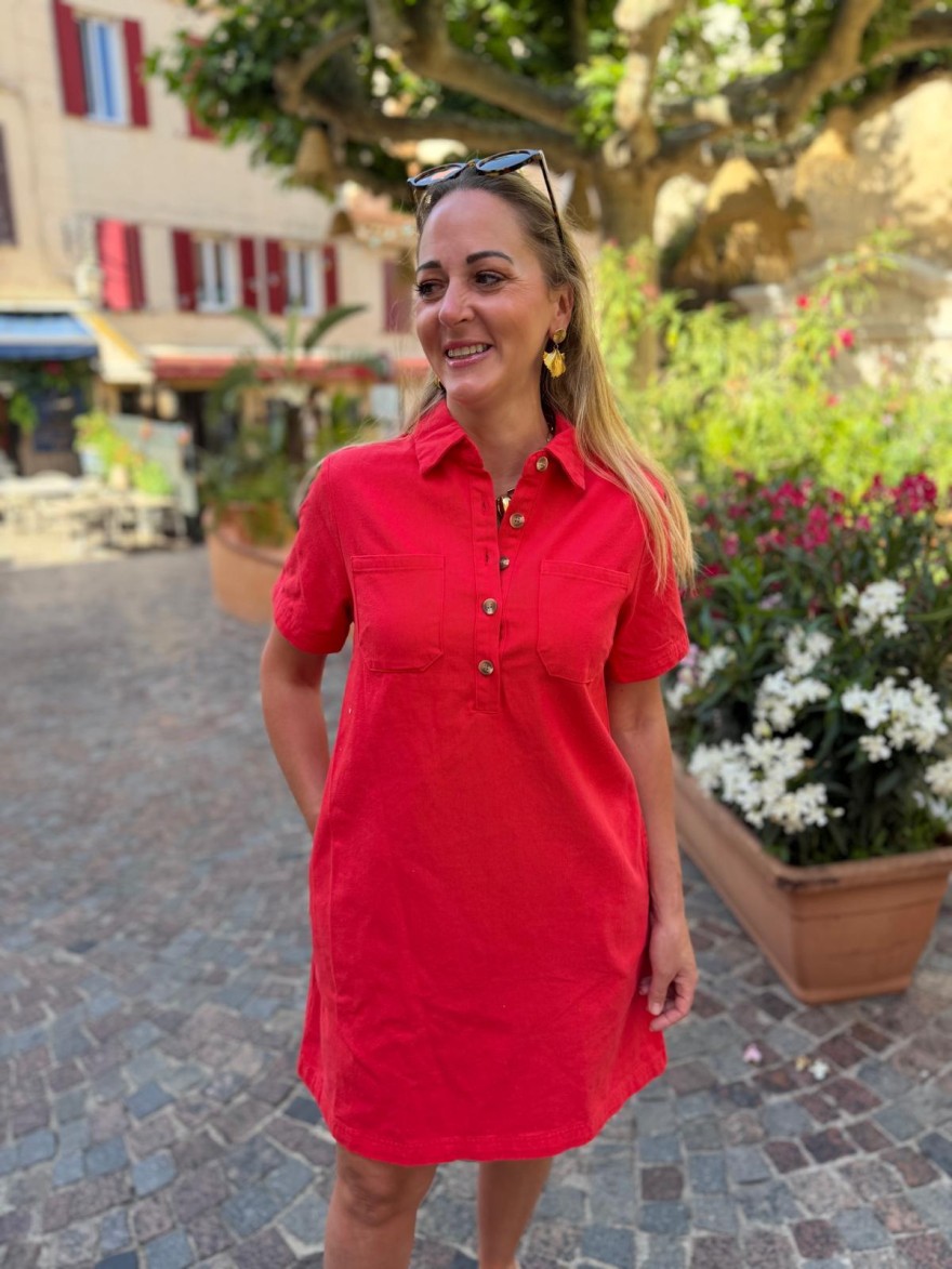 Robe Droite Rouge Manche Courte Maëlle | Marina & Paloma