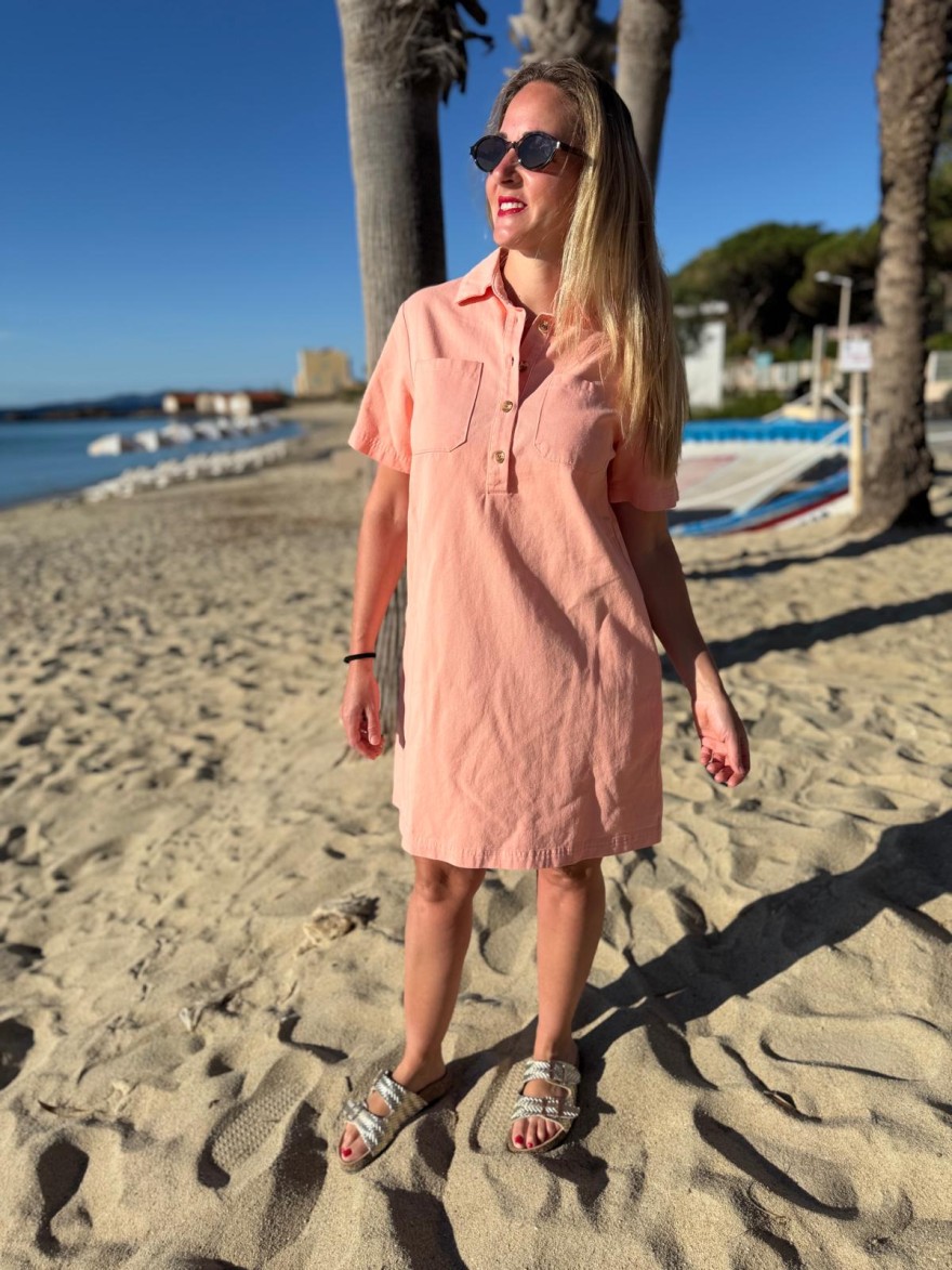 Robe Droite Orange Saumon Manche Courte | Marina & Paloma