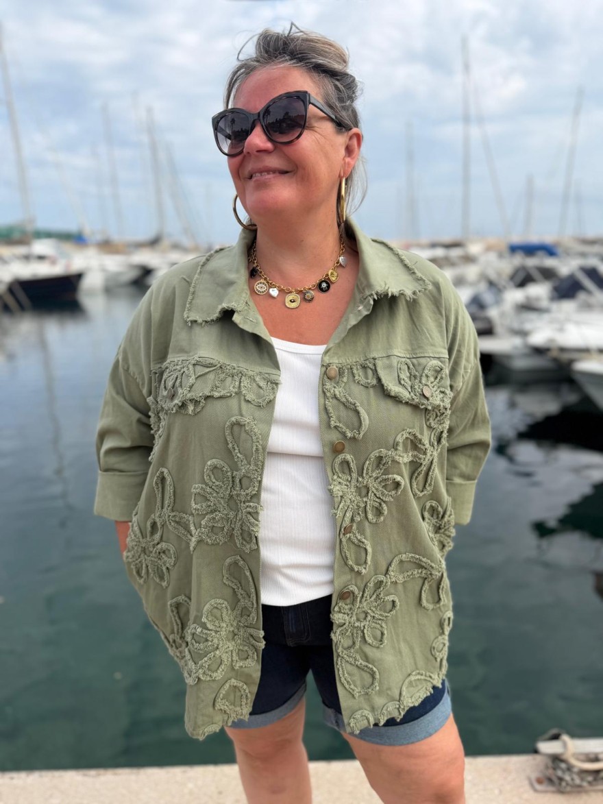 Surchemise Broderie Kaki Grande Taille | Marina & Paloma