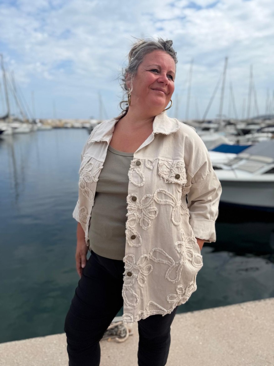 Surchemise Jean Beige Curvy Brodée | Marina & Paloma