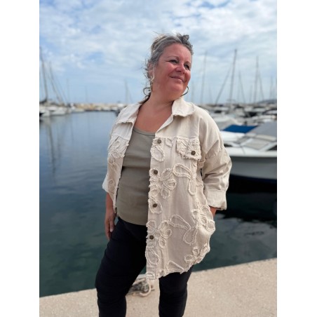 Surchemise Jean Beige Curvy Brodée | Marina & Paloma