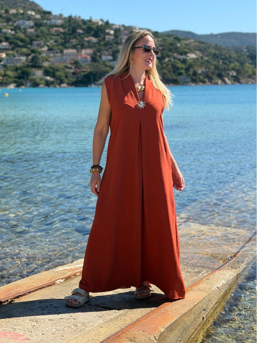 Robe Longue Avec Broche Légère Petit Prix Fluide | Marina & Paloma