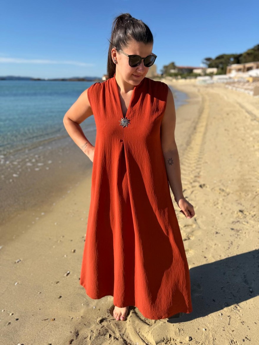 Robe Longue Avec Broche Légère Petit Prix Fluide | Marina & Paloma