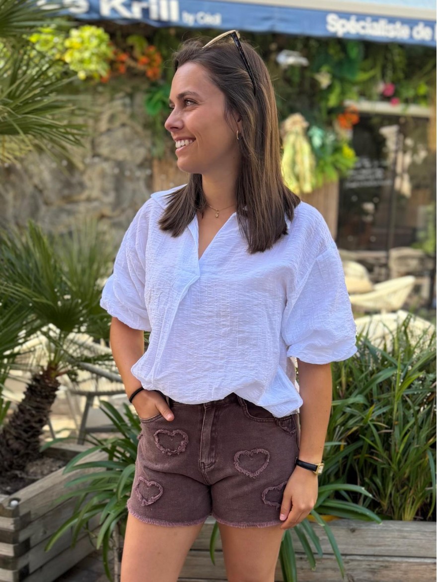 Short en Jean Marron Cœur Kilky | Marina & Paloma