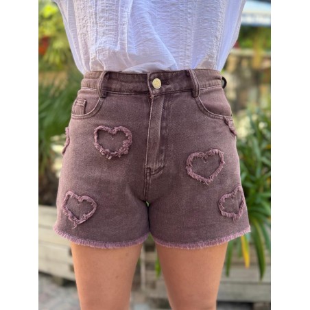 Short en Jean Marron Cœur Kilky | Marina & Paloma