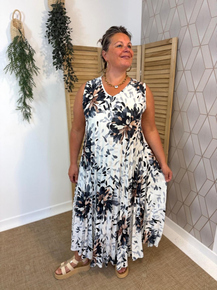 Robe Longue Grande Taille Plissée Fleurie | Marina & Paloma
