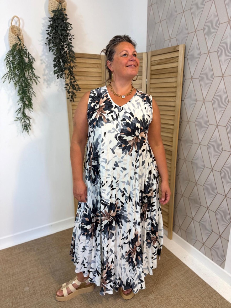 Robe Longue Grande Taille Plissée Fleurie | Marina & Paloma