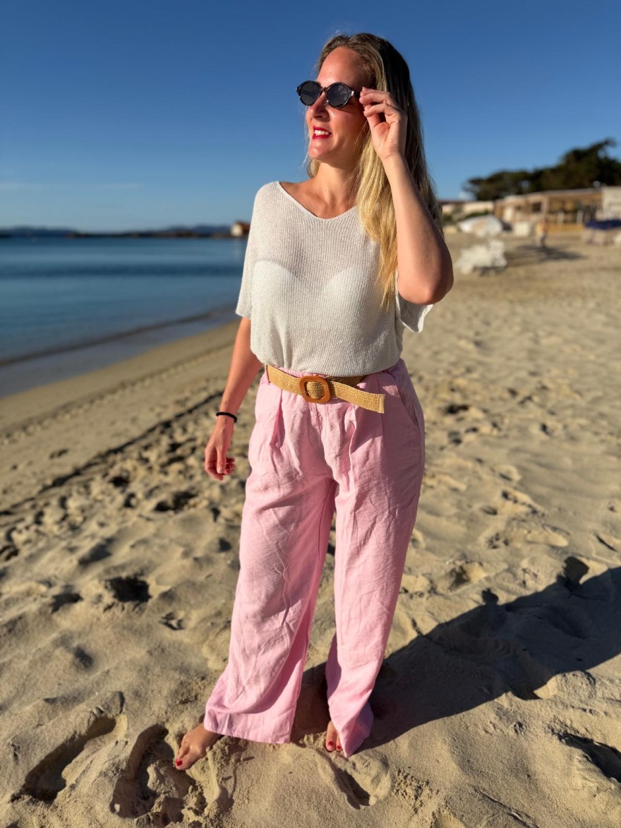 Pantalon Léger Avec Ceinture Fleurie Fluide Taille Unique | Marina & Paloma