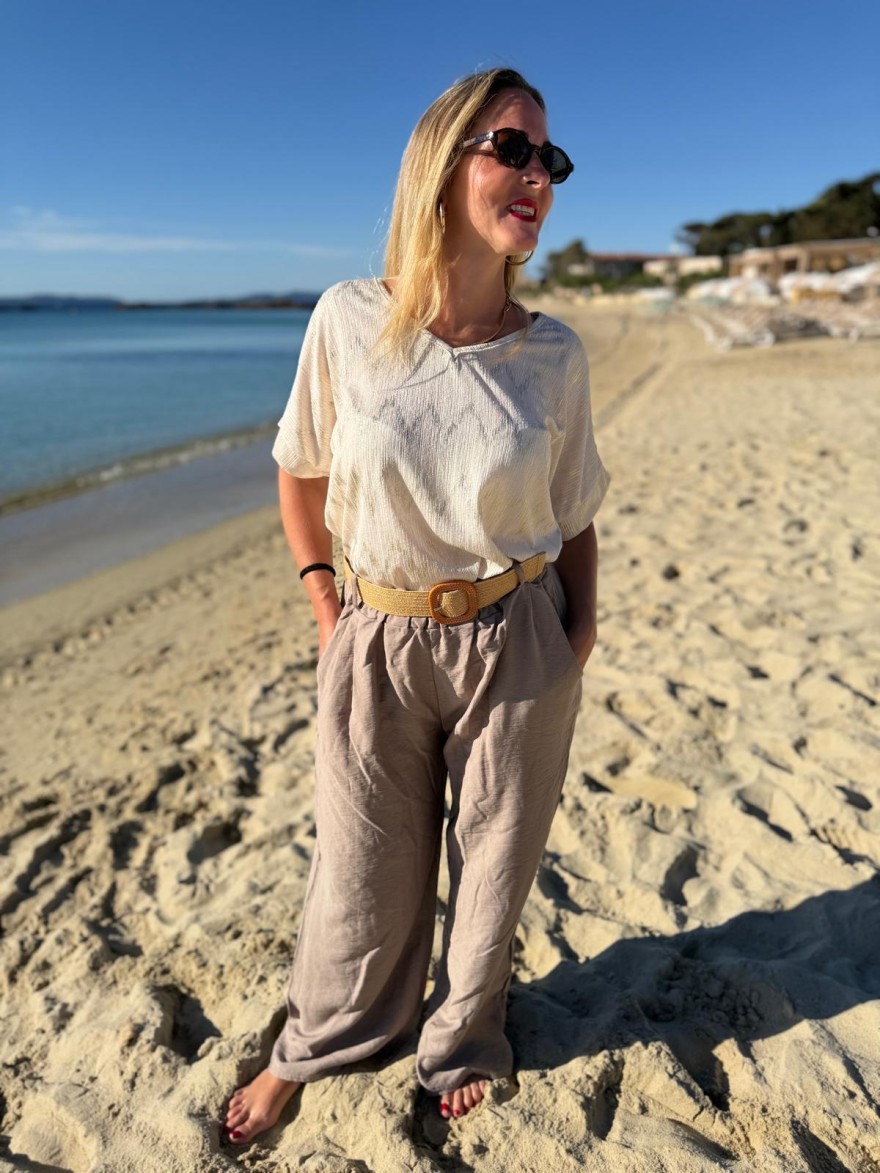 Pantalon Léger Avec Ceinture Fleurie Fluide Taille Unique | Marina & Paloma