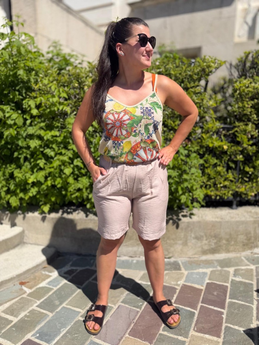 Bermuda Léger Avec Ceinture Fluide Taille Unique Été