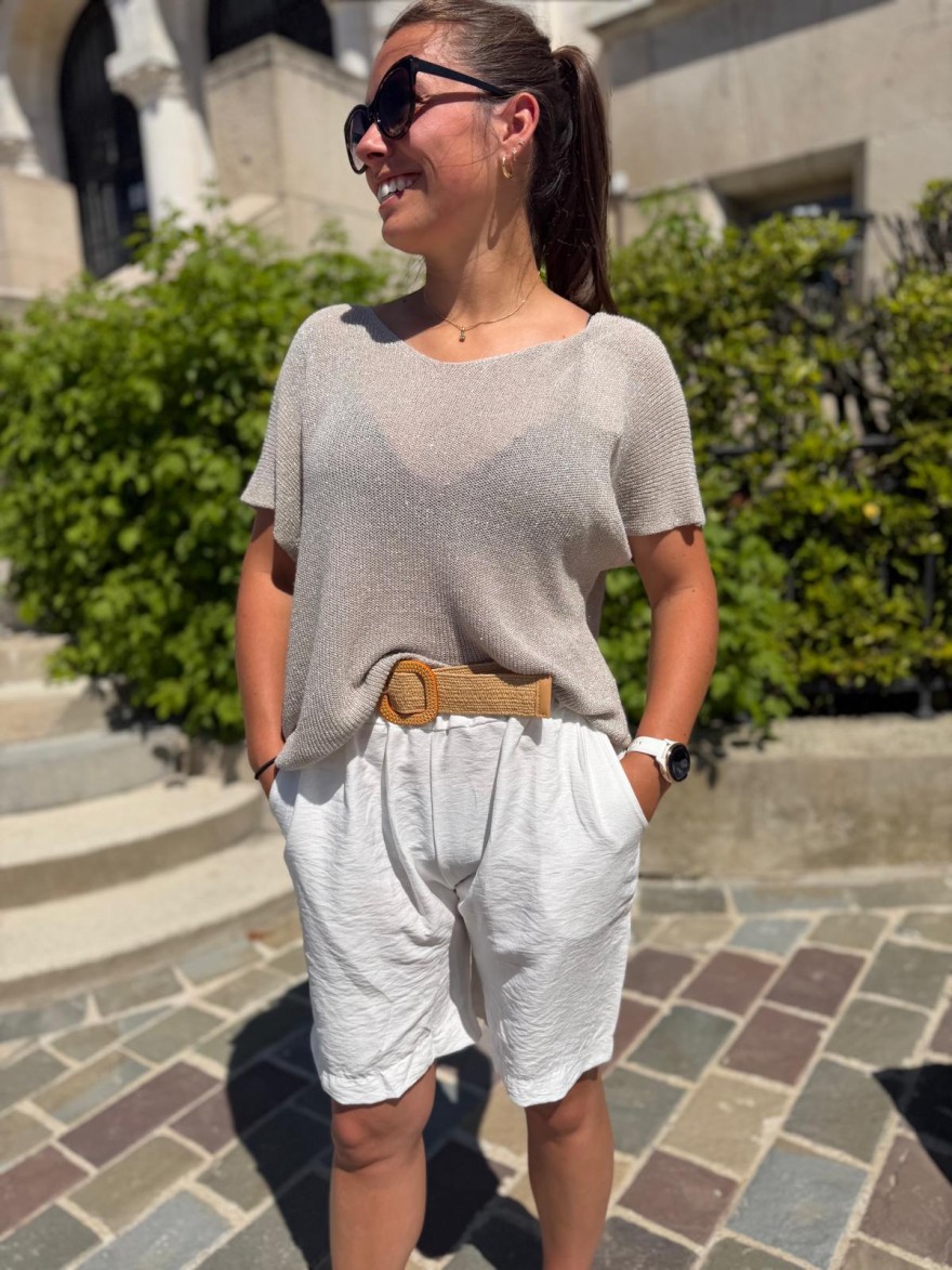 Bermuda Léger Avec Ceinture Fluide Taille Unique Été