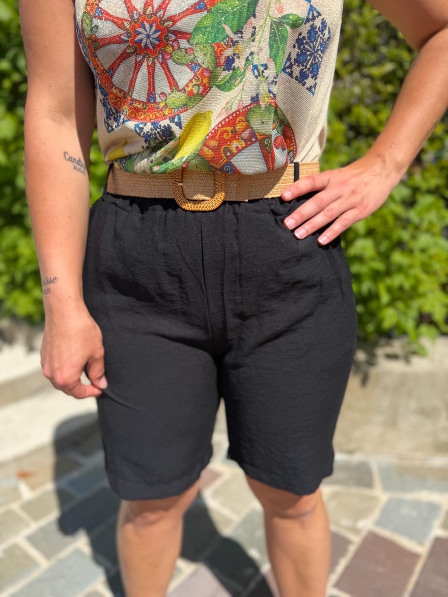 Bermuda Léger Avec Ceinture Fluide Taille Unique Été