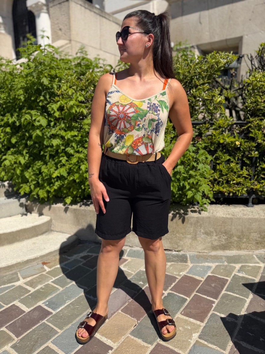 Bermuda Léger Avec Ceinture Fluide Taille Unique Été