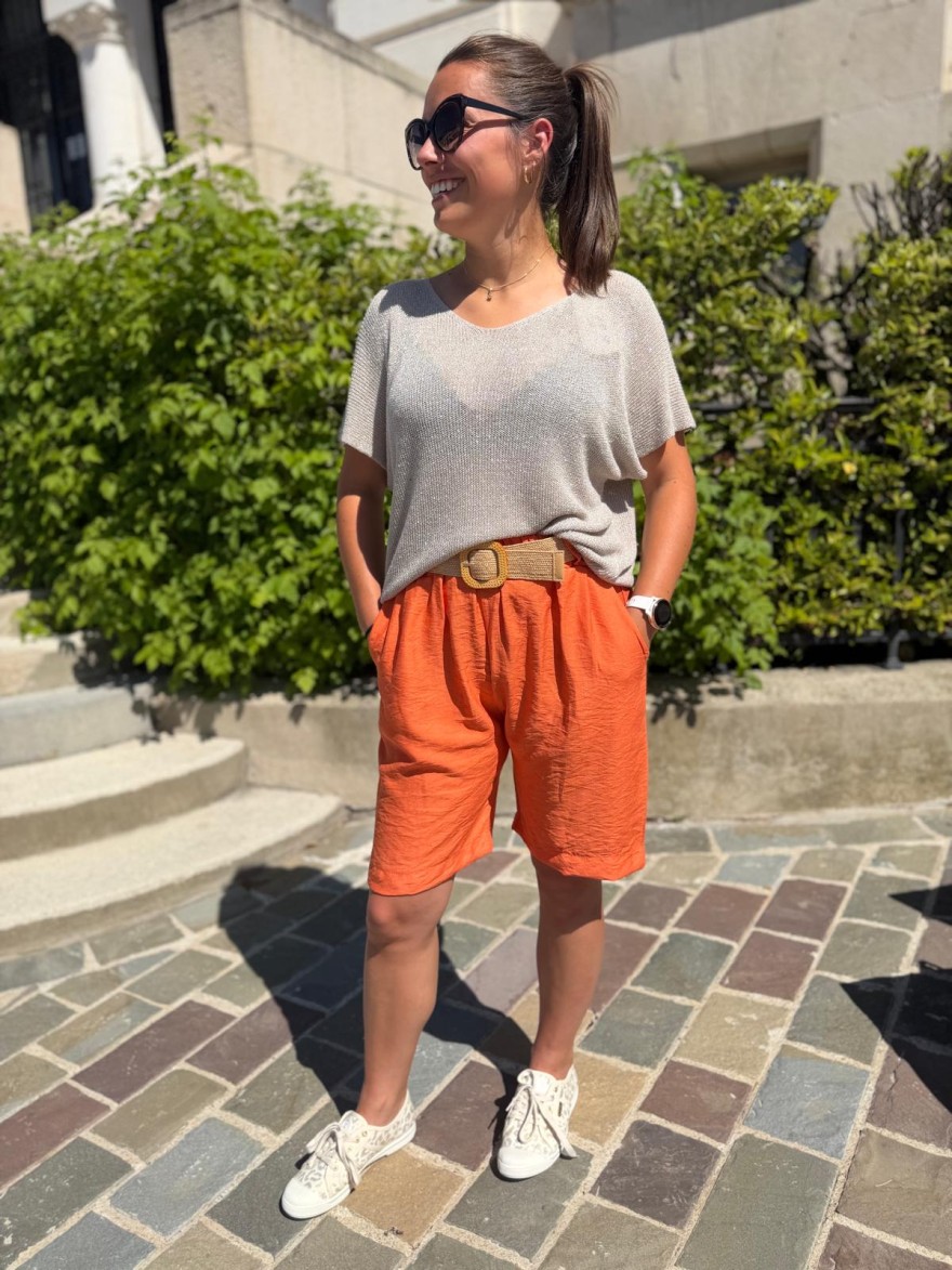 Bermuda Léger Avec Ceinture Fluide Taille Unique Été