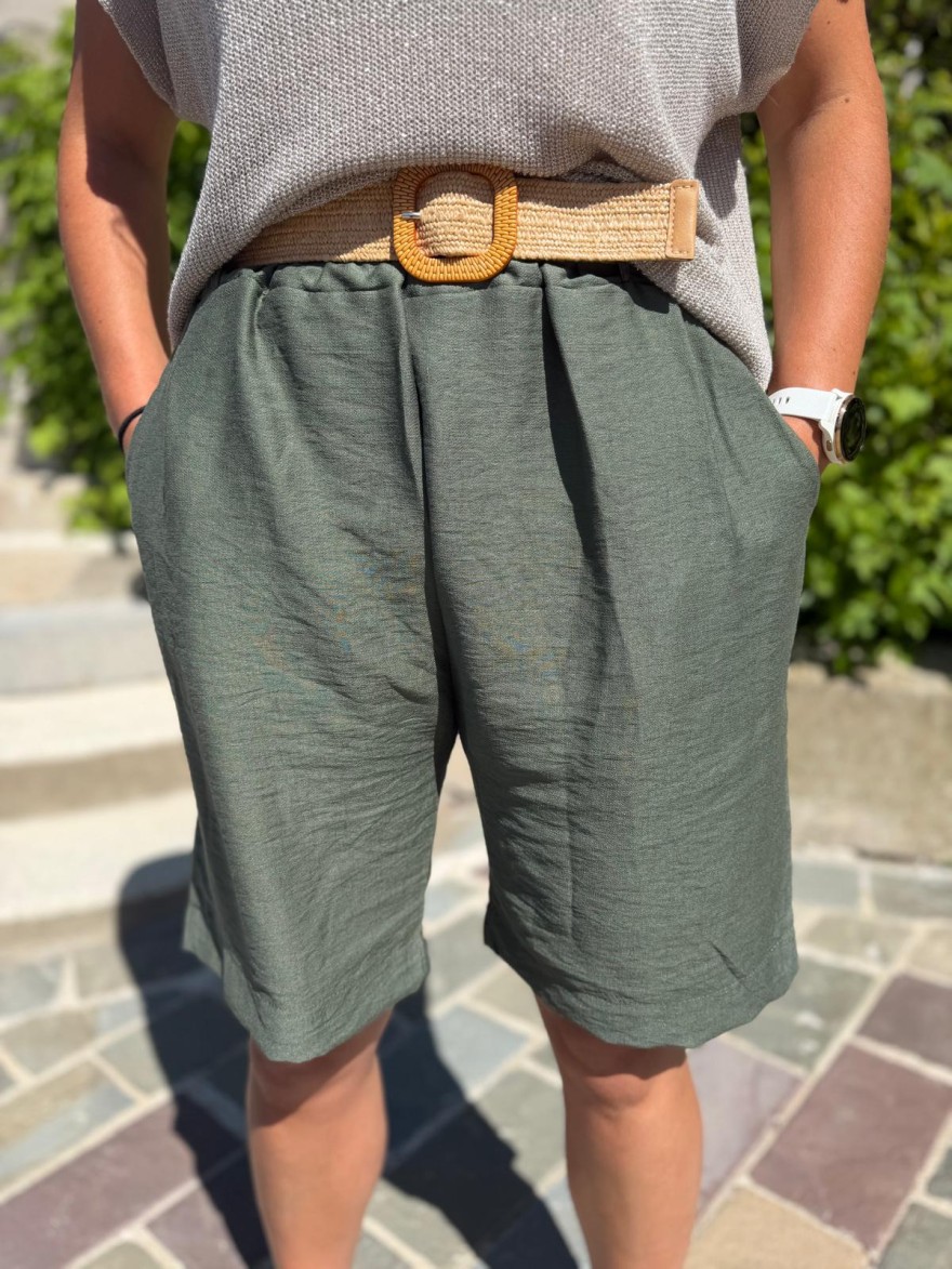 Bermuda Léger Avec Ceinture Fluide Taille Unique Été