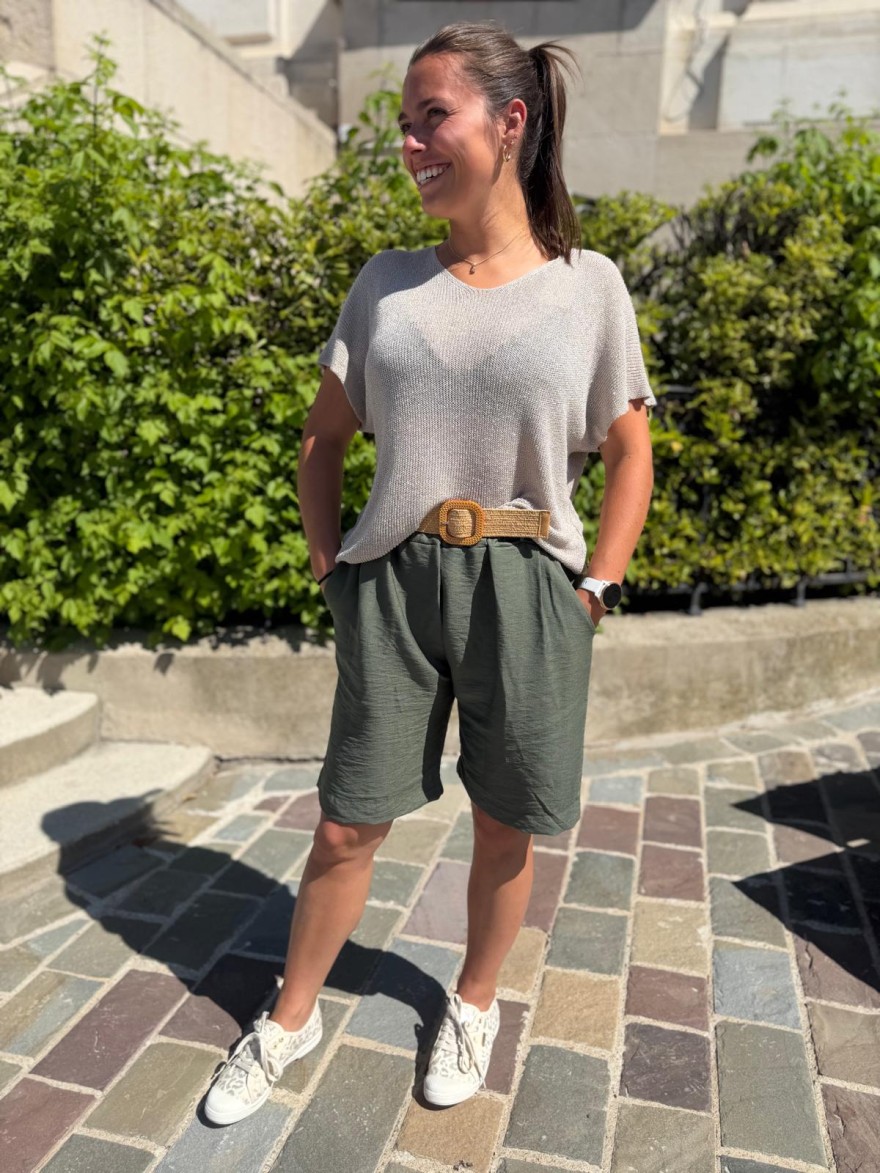Bermuda Léger Avec Ceinture Fluide Taille Unique Été