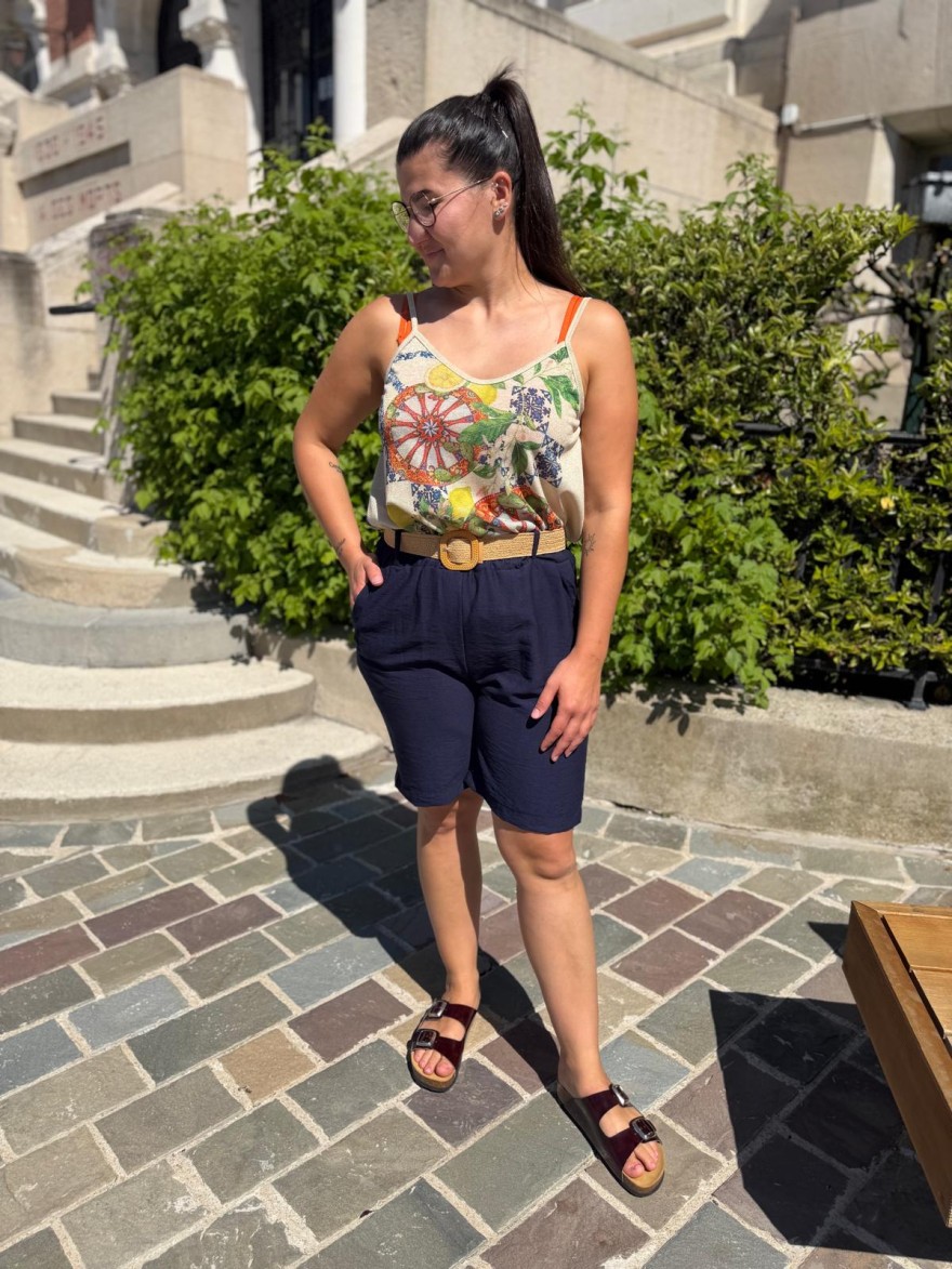 Bermuda Léger Avec Ceinture Fluide Taille Unique Été