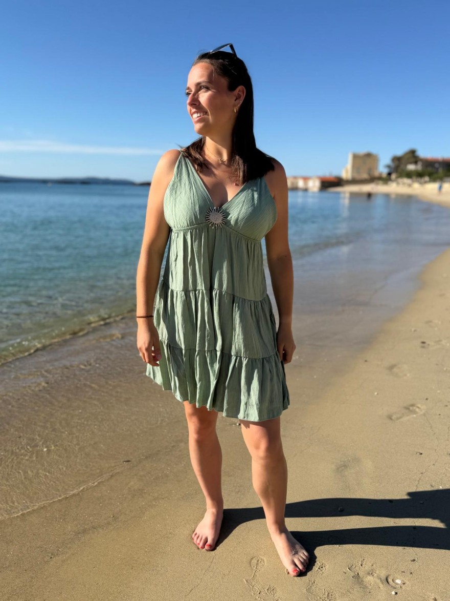 Robe Courte Décolleté Fine Bretelle Fluide Femme