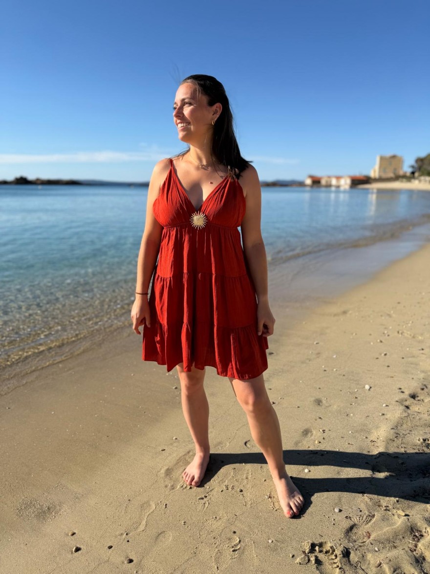 Robe Courte Décolleté Fine Bretelle Fluide Femme