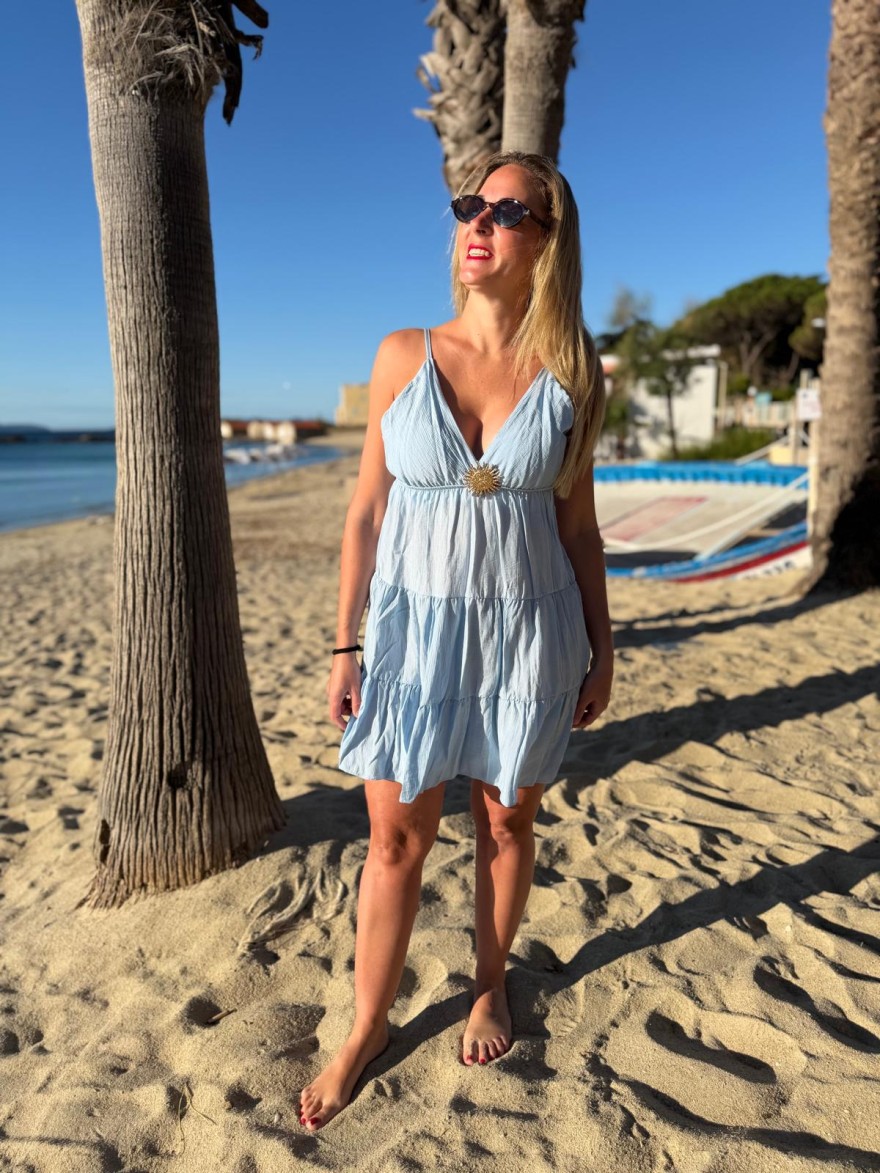 Robe Courte Décolleté Fine Bretelle Fluide Femme