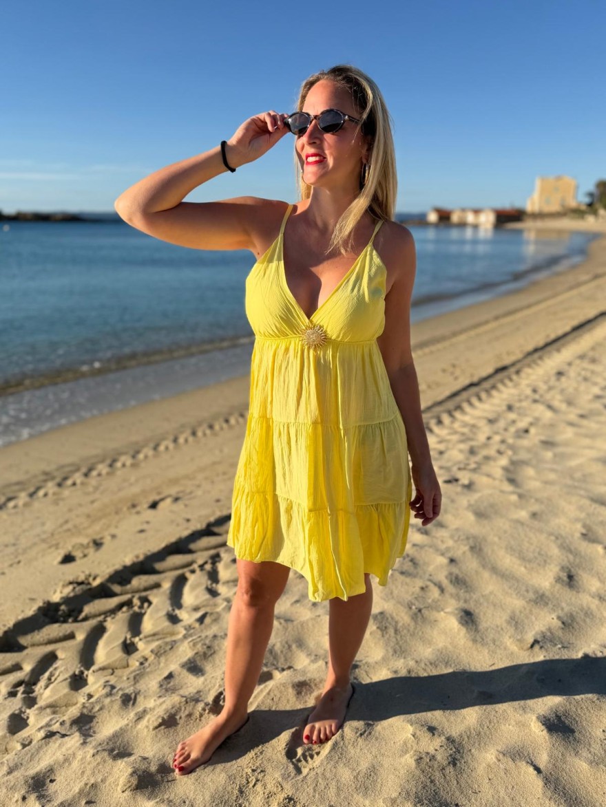 Robe Courte Décolleté Fine Bretelle Fluide Femme
