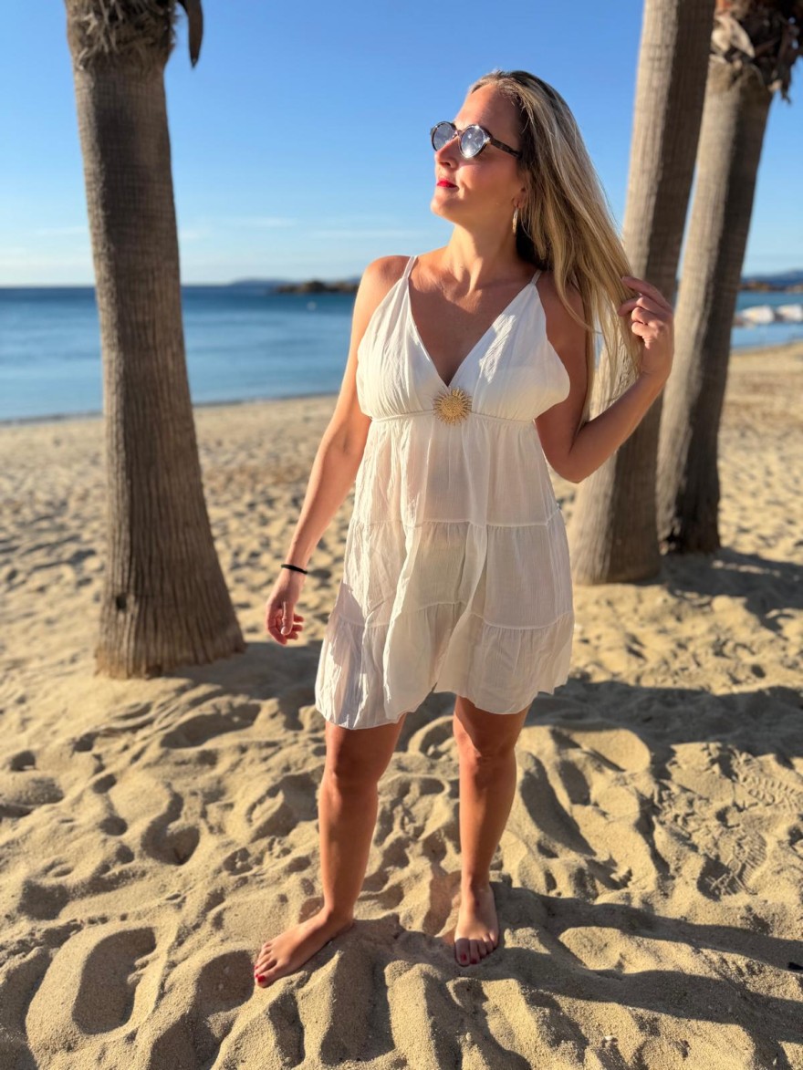 Robe Courte Décolleté Fine Bretelle Fluide Femme