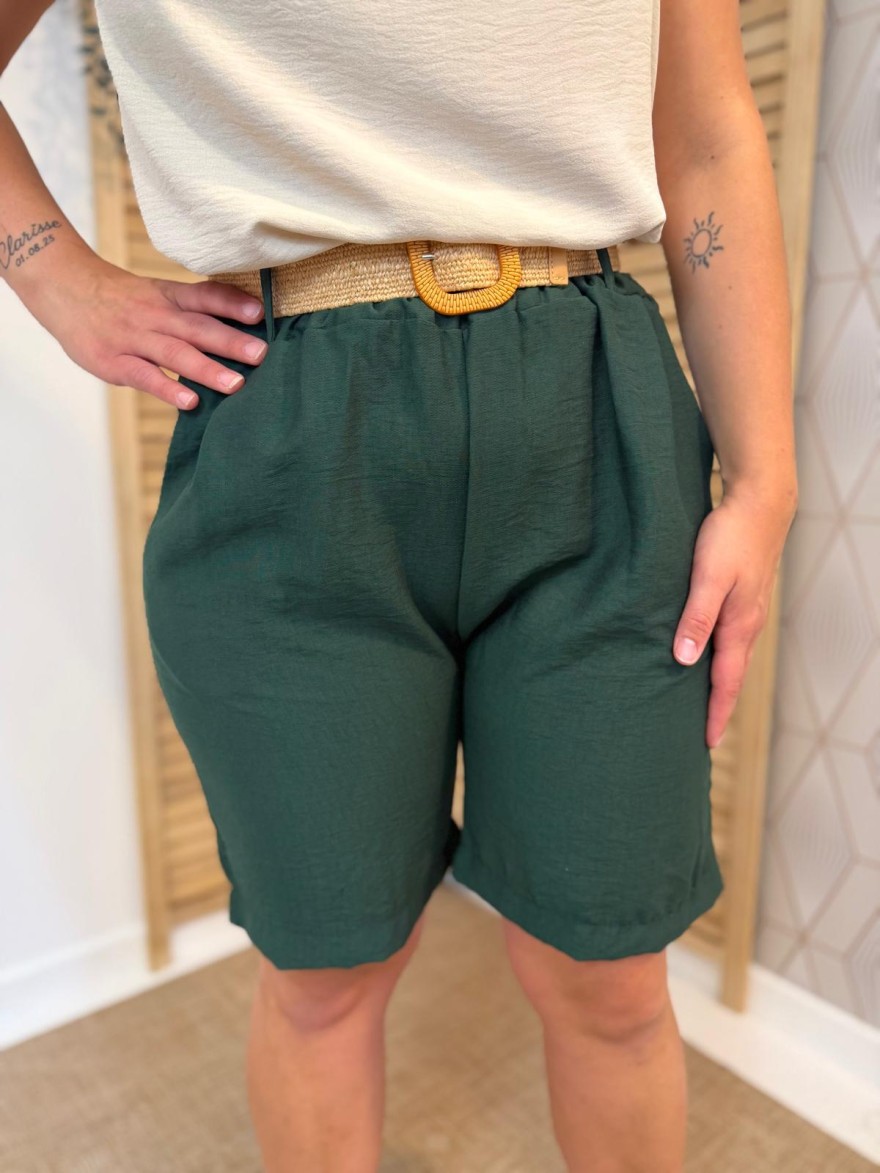 Bermuda Léger Avec Ceinture Fluide Taille Unique Été
