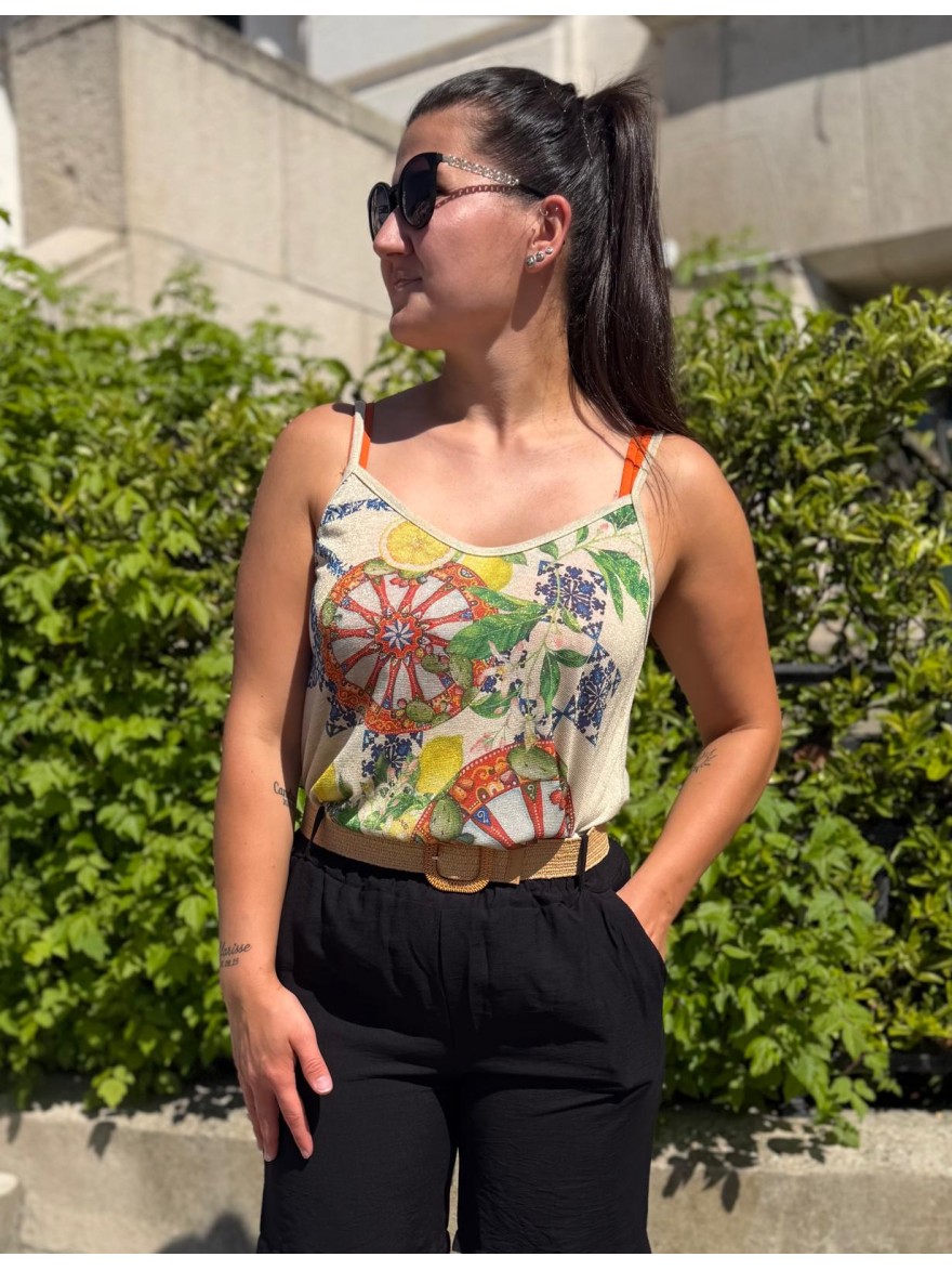 Débardeur Lurex Rayé Bleu et Citron Miss Azur | Marina & Paloma