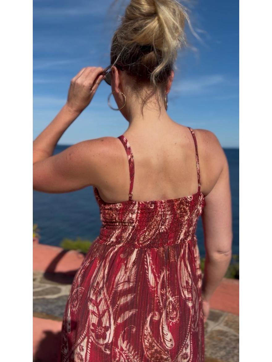 Robe longue fines bretelles BY ONE col V à motif fluide | Marina & Paloma