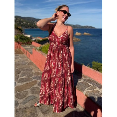 Robe longue fines bretelles BY ONE col V à motif fluide | Marina & Paloma