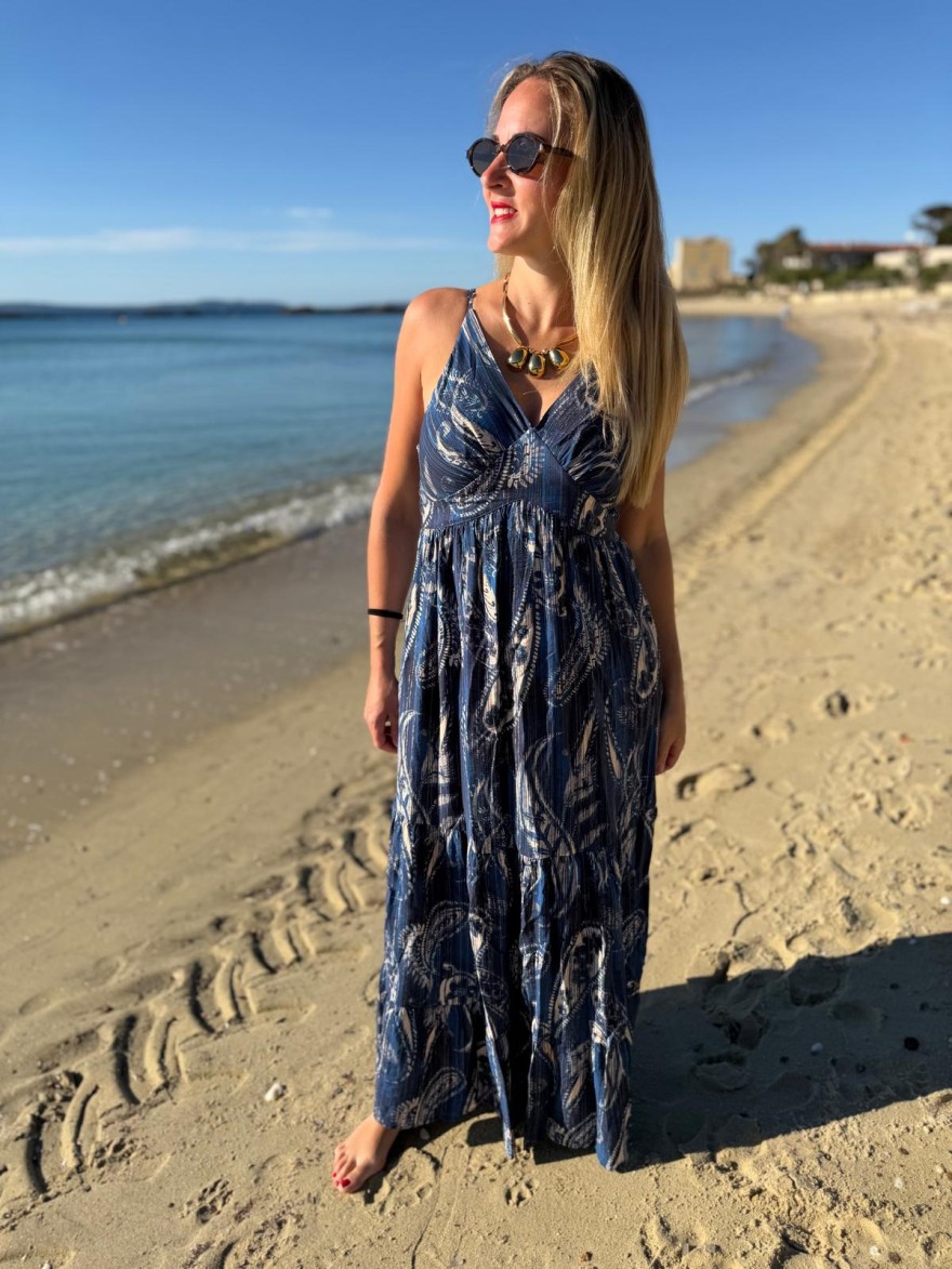 Robe Longue Bretelles Fluide Col V | Marina & Paloma