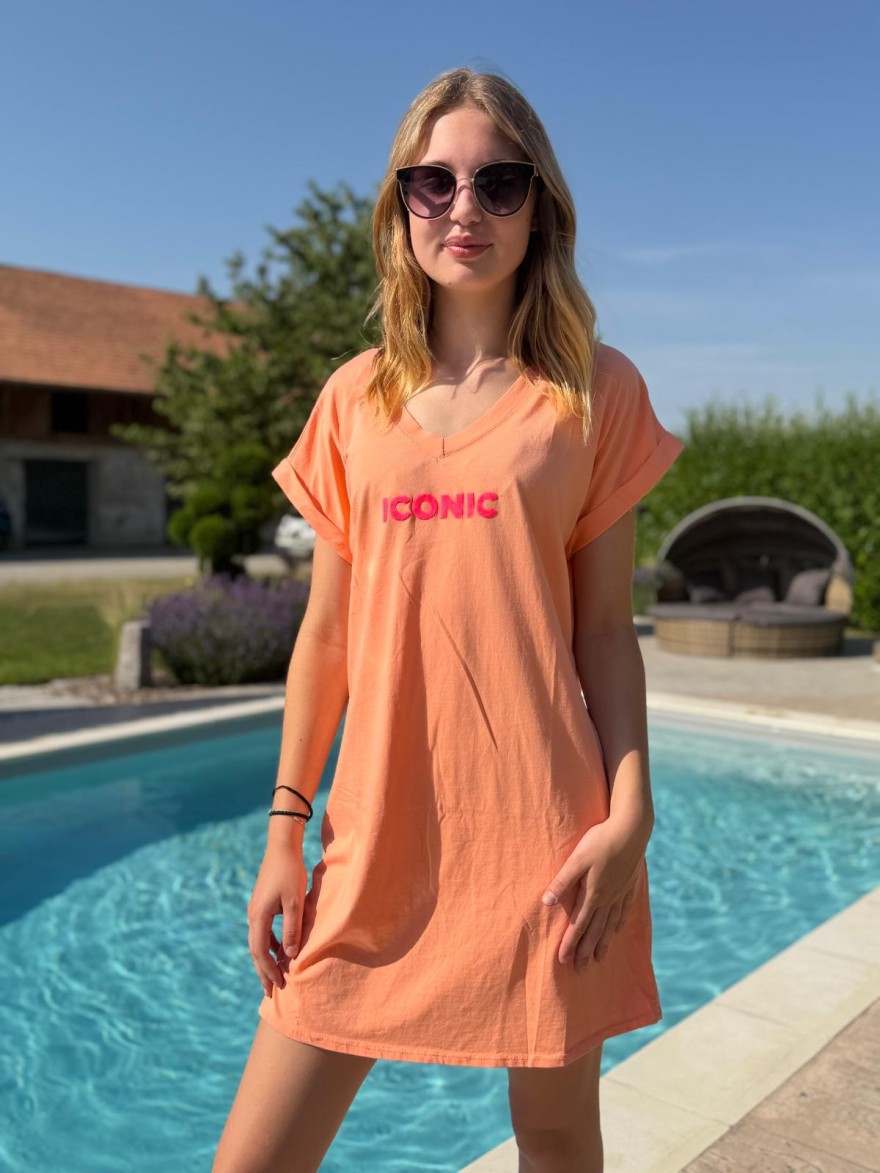 Robe Été Iconic Fluo Vivichy Made in Italie Col V Coupe Droite | Marina & Paloma