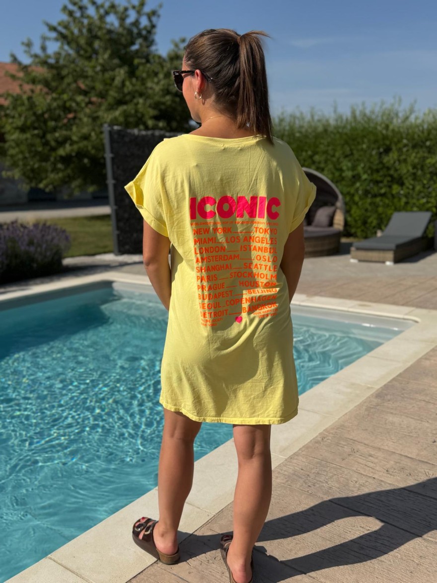 Robe Été Iconic Fluo Vivichy Made in Italie Col V Coupe Droite | Marina & Paloma